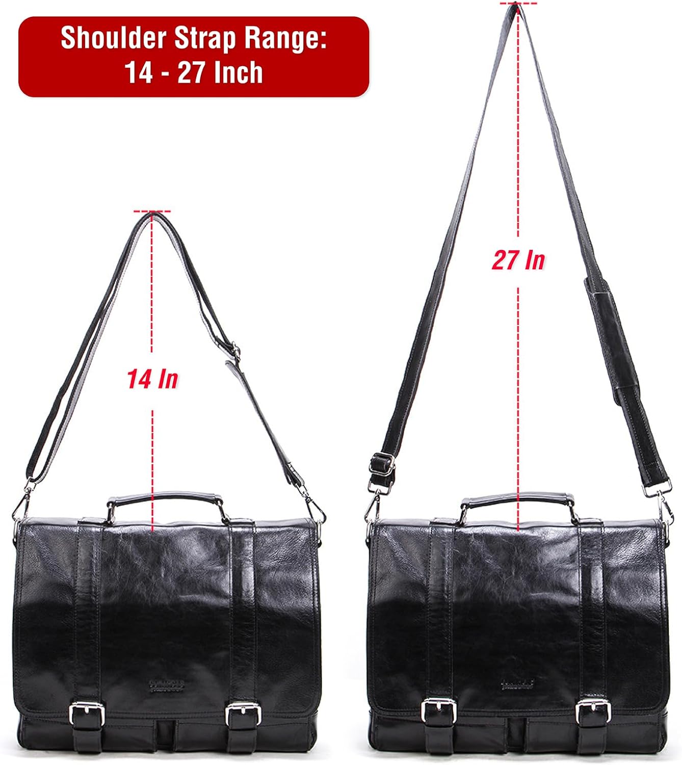 Top Grain Leather 14.2" Laptop Briefcase Crossbody Handbag, Vintage Design & Multi Pockets, Fits to MacBook Pro/Air 14"/13.3"/13.6" 2021 2022 M1 Pro/M1 Max & A4/A5 Paper, Black 14.2 Inch