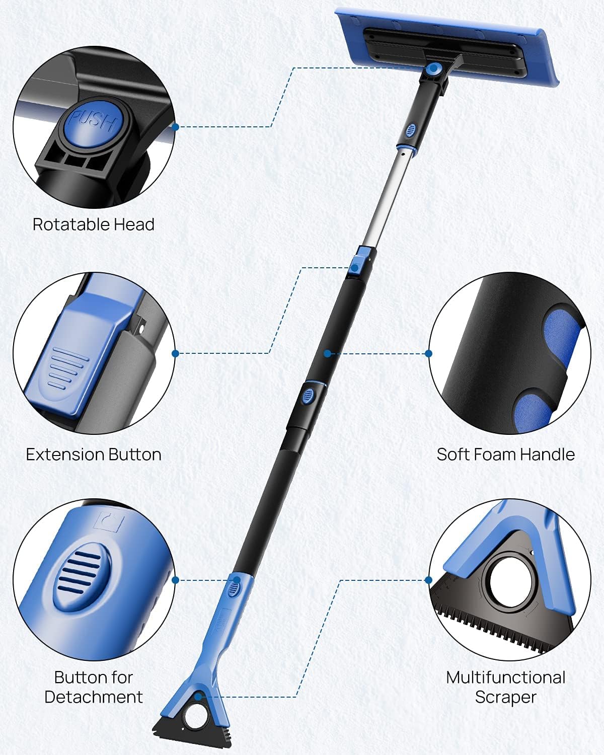 JOYTUTUS 47'' S-Type Snow Broom, Extendable Snow Brush with Foam Handle, 270° Rotatable Snow Cleaner for Car with Ice Scraper and Wiper Cleaner (Christmas Set)