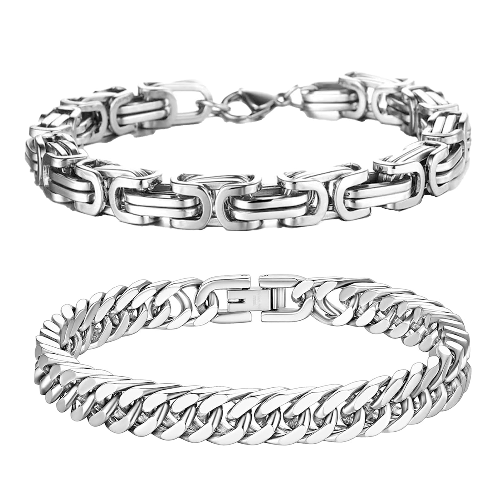 QJFHURB 2 Pcs Pulseras Hombre Pulsera Plata Hombre Pulsera Hombre Plata Pulsera Acero Inoxidable Hombre Pulsera Hombre Acero Pulsera Hombre Acero Inoxidable Pulsera Acero Hombre Pulseras Hombre