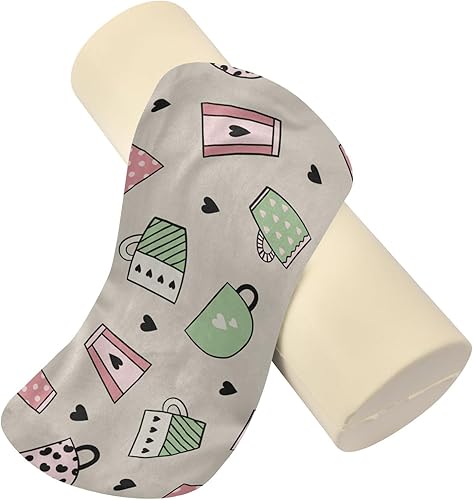 Miniatura 4 de Tazas de café con corazones verdes y rosas sobre gris, almohada cilíndrica para el cuello, almohada redonda decorativa para el cuello, almohadas de