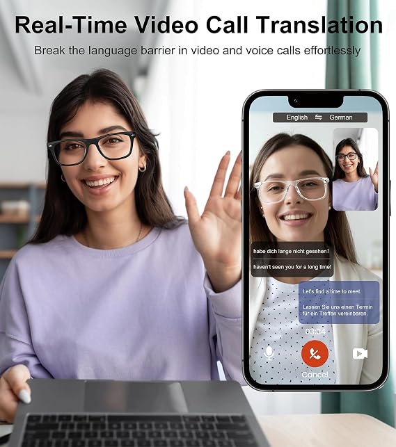 AI Smart Glasses for Men & Women with Chat GPT, Bluetooth Translation Glasses with 165 Languages, Music Playback & Hands-Free Calls, UV & Blue Light Protection for Travel, Busniess, Driving