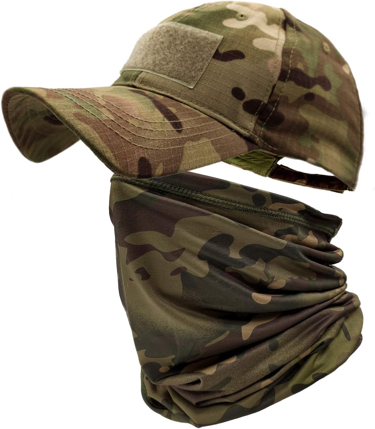 Camo Hats for Men with Cooling Neck Gaiter Baseball Caps Face Scarf Mask Army Tactical Military Hat Neck Tube Snoods for Running Hunting Camping Cycling Fishing Outdoor Sports