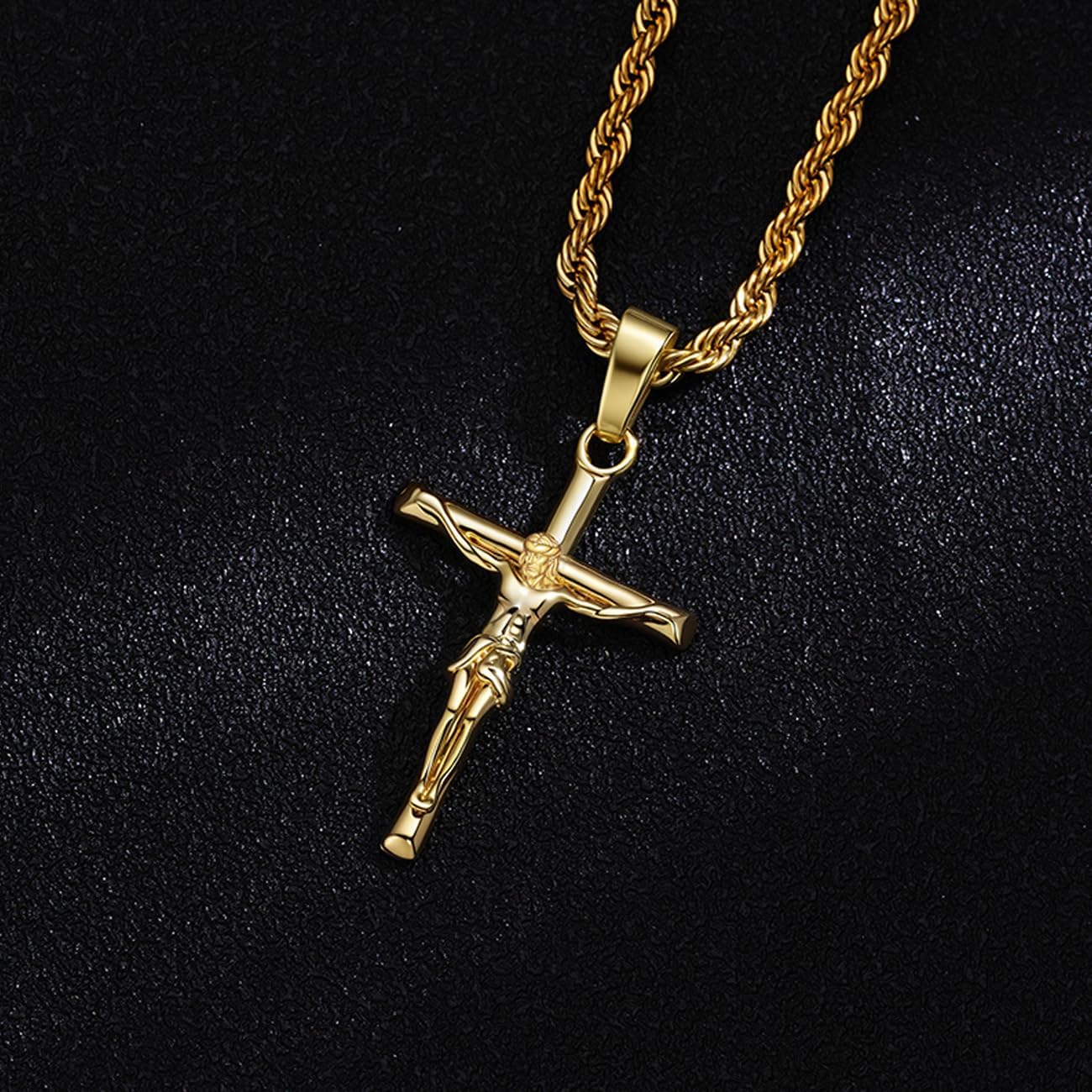 Cross Necklace for Men,18K White Gold Plated Crucifix Cross Pendant with 3mm 22" Stainless Steel Rope Chain for Men Women - Image 8