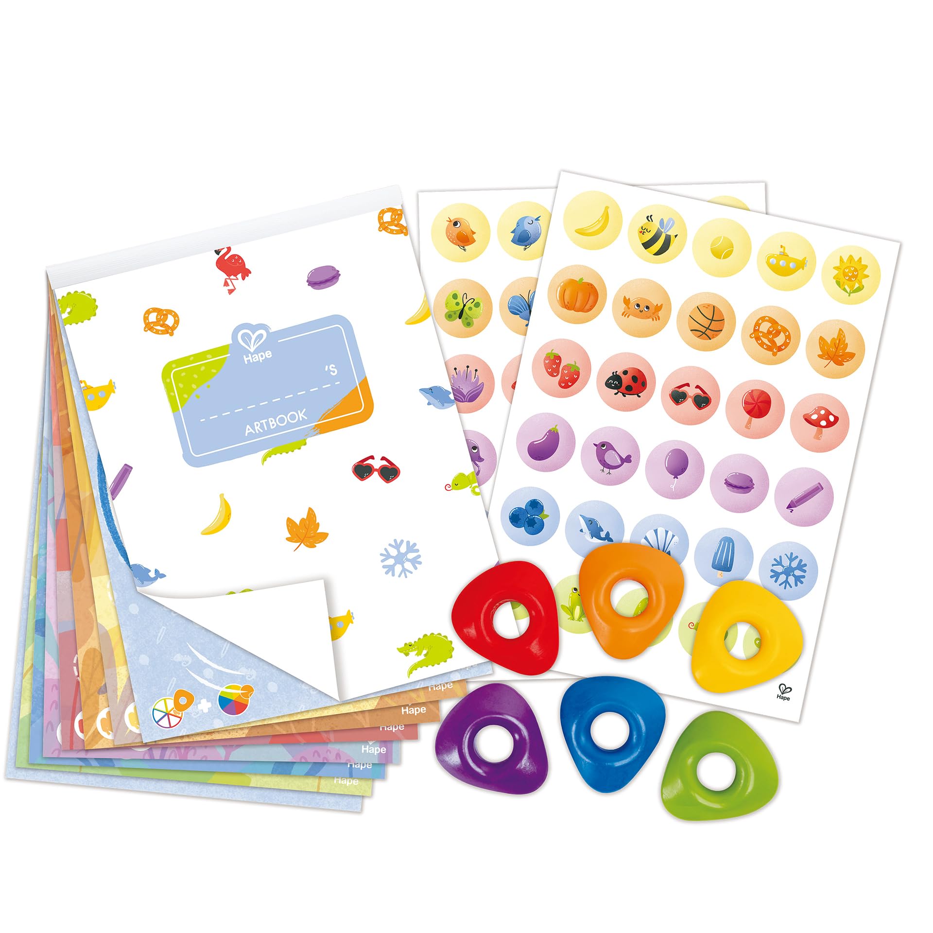 Hape Toddler Crayon Set - 6 Chunky Crayons, 7-Page Activity Book & Stickers, Ages 2+, Multicoloured, Mediano