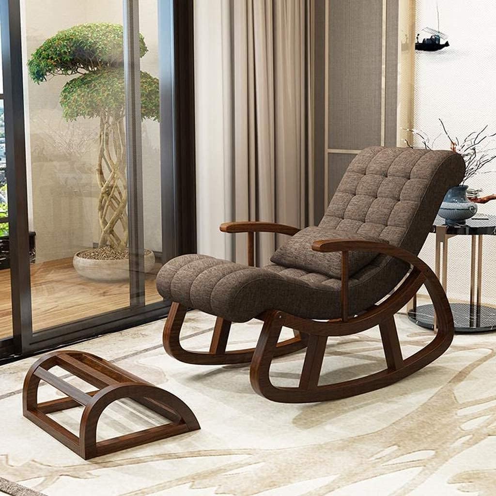 Store Wooden Rocking Chair Ergonomic Relaxing Chair Armchair Swing Chair Cushioned Rocking Chair for Living Room Home Office with Foot Stool (Brown, LxWxH- 89x125x67) Store Wooden Rocking Chair Ergonomic Relaxing Chair Armchair Swing Chair Cushioned Rocking Chair for Living Room Home Office with Foot Stool (Brown, LxWxH- 89x125x67)