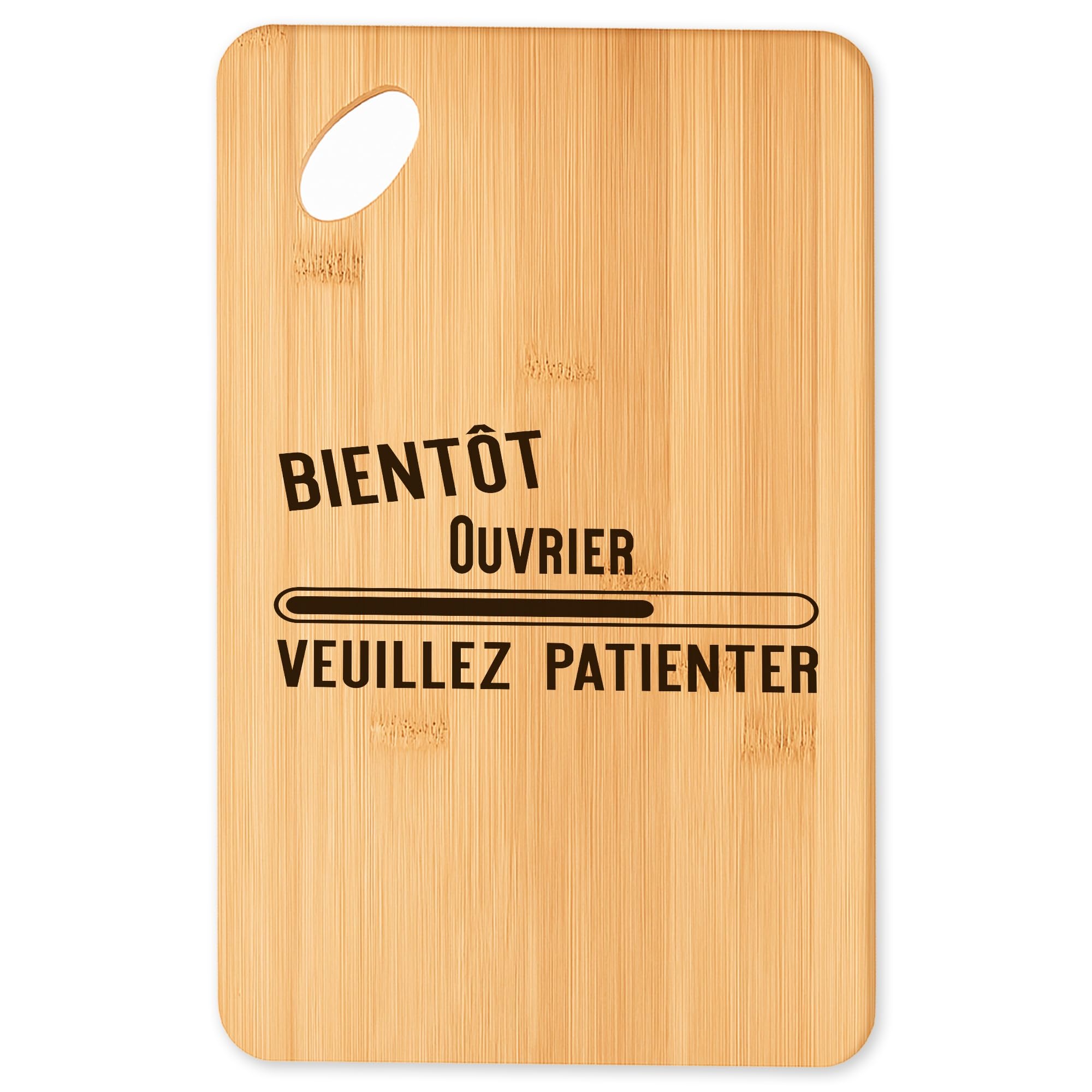 Planche à découper ouvrier en bois de bambou comme cadeau original de cuisine