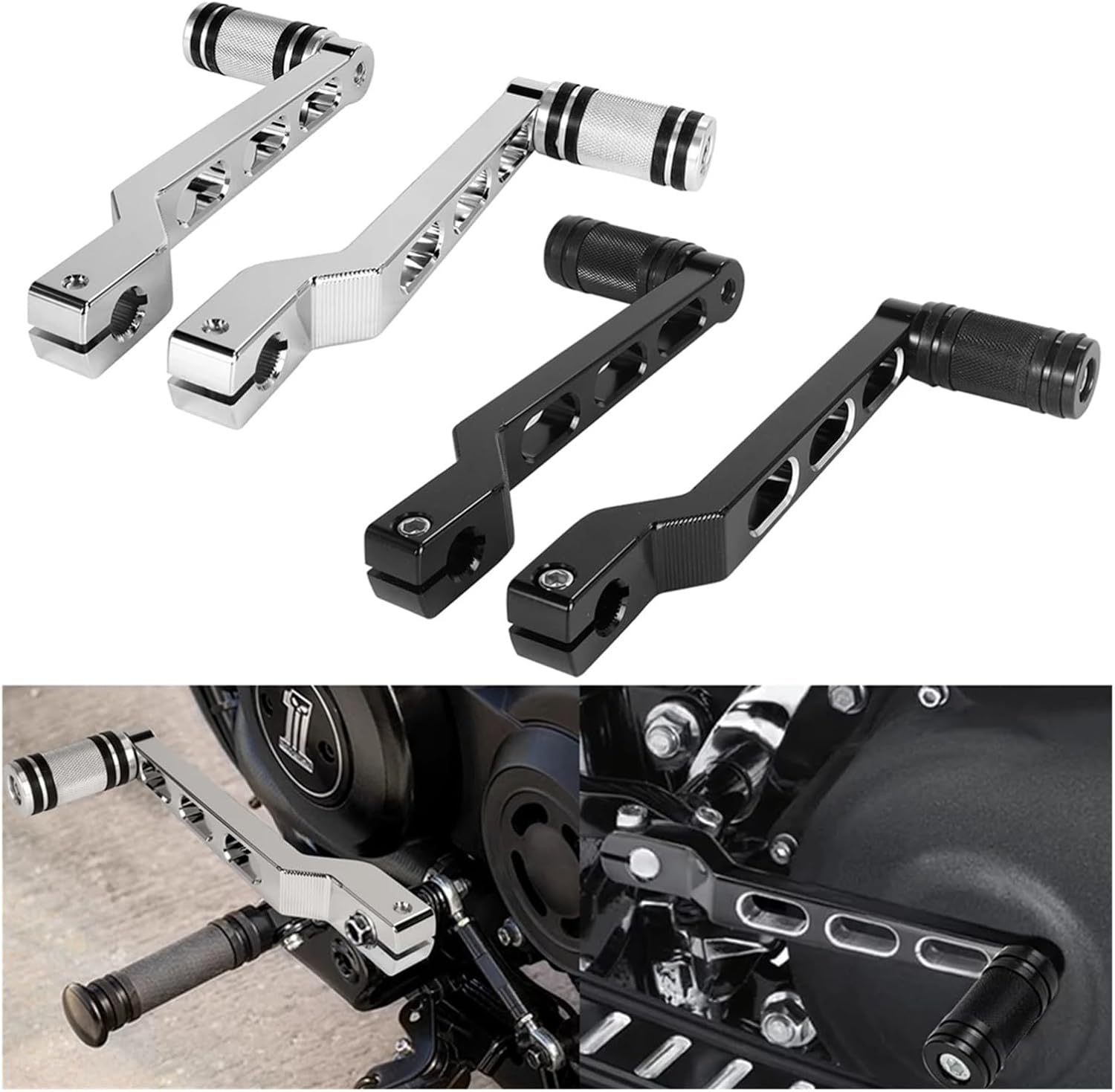 Motorcycle Gear Shift Lever W/Shifter Floor Boards Heel Toe Footrest Aluminum Fit for Harley Touring Fit for Softail FLST Road King Electra Glide(Silver)