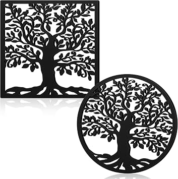 Beeveer 2 Pcs Cast Iron Trivet for Hot Dishes 7.1 Inch Metal Tree Trivet Set Dutch Oven Accessories Decorative Heat Resistant Tree Trivets with Rubber Feet Caps and Ring Hanger for Hot Pots and Pans