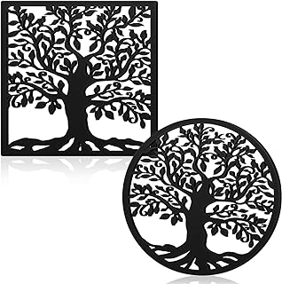 2 Pcs Cast Iron Trivet for Hot Dishes 7.1 Inch Metal Tree Trivet Set Dutch Oven Accessories Decorative Heat Resistant Tree Trivets with Rubber Feet Caps and Ring Hanger for Hot Pots and Pans