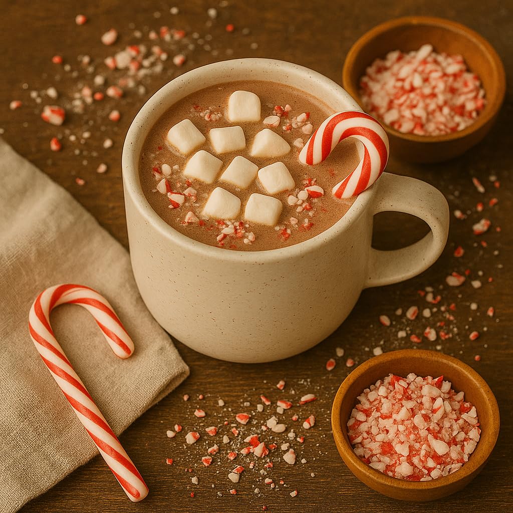 Hot Cocoa & Candy Cane Gift Set – 24 Premium Hot Chocolate Packets (6 Flavors) + 24 Classic Candy Cane | 48-Count Holiday Treat Box, Energy-Boosting Gift for Kids & Adults