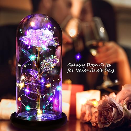 Miniatura 4 de Regalos de mujer para mamá de hija, rosa galaxia iluminada, rosa artificial, regalo de rosa de la Bella y la Bestia, regalos de cumpleaños para