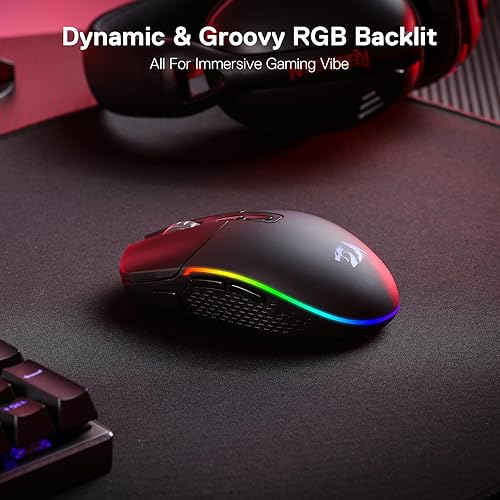 Miniatura 6 de Redragon M719 Pro - Ratón óptico inalámbrico para juegos, 8 botones programables, retroiluminación RGB, 10,000 DPI, mouse ergonómico para juegos de