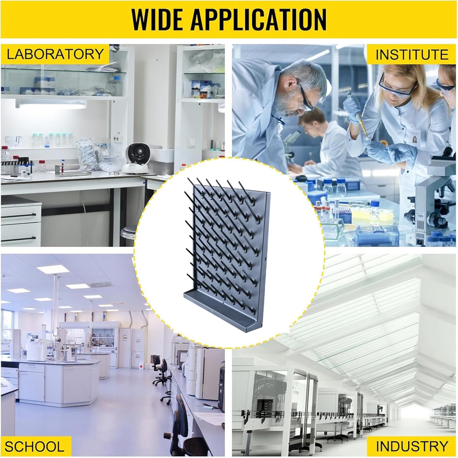 Escurridor para Instrumentos de Laboratorio, 52 Varillas Desmontables con ángulo de 45° para un Drenaje rápido de Vasos de precipitados, Ideal para la inspección de Calidad química en escuel