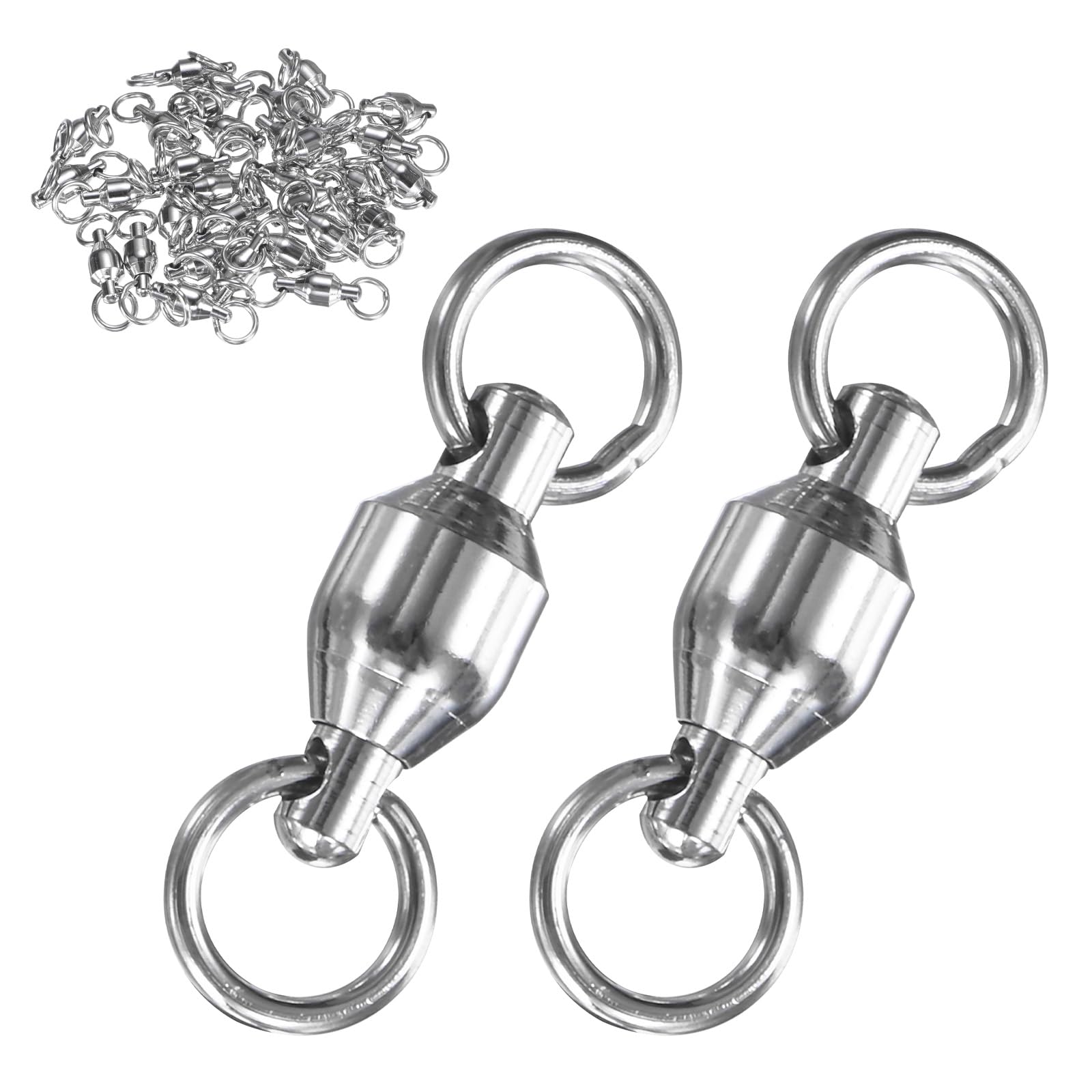 M METERXITY 30-Pack Ball Bearing Fishing Swivels, 7# 1.3In (33mm) Stainless Steel Lure Leader Line Connector for Fishing/Saltwater/Freshwater, High Strength Welded Ring [Silver]