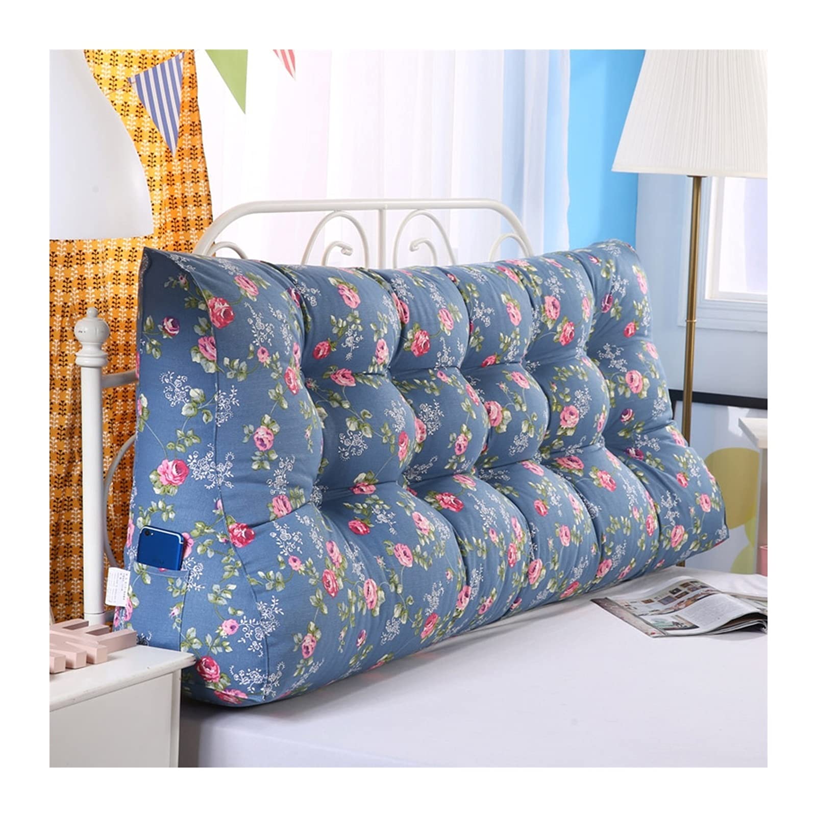 WENZHE Headboard Bedside Cushion Pads Soft Case Sofa Lumbar Pillow Back Waistguard Live Button Design, Washable, 6 Colors (Color : 4#, Size : 100×50cm)