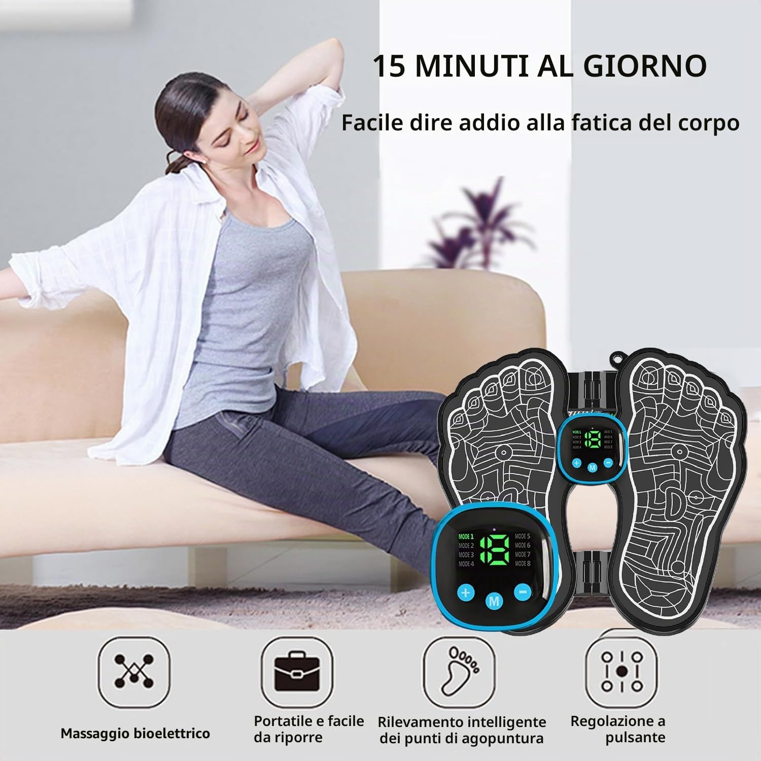 Massaggiatore Piedi,EMS Massaggiatore per Piedi,Massaggiatore Plantare Elettrico Pieghevole e Portatile,per la Circolazione Sanguigna e il Sollievo dal Dolore Muscolare,8 Modalità e 19 Intensità