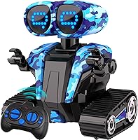 Vista 8 de Robots juguetes para niños y niñas con demostración automática, robots para niños, robot de control remoto recargable con ojos LED inteligentes, Azul