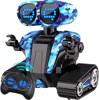 Robot Toys Rechargeable RC Robots for Kids with LED Eyes Auto-Demonstration Dance & Sing Remote Control Emo Robots for Boys Girls, Camouflage Blue