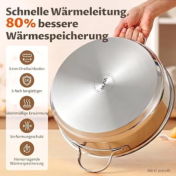 BEZIA Schmorpfanne 28 cm mit hohem Rand & Deckel Induktions-Bräter 52 L Edelstahl 18/10 Pfanne Antihaftbeschichtet & Backofenfest Nietfrei & pflegeleicht Schmortopf zum Schmoren Braten & Kochen