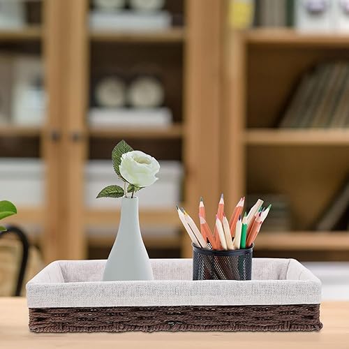 Miniatura 4 de STOBAZA Cestas de almacenamiento de mimbre, cestas de cuerda de papel tejidas a mano, pequeñas cestas rectangulares para organización, organizador