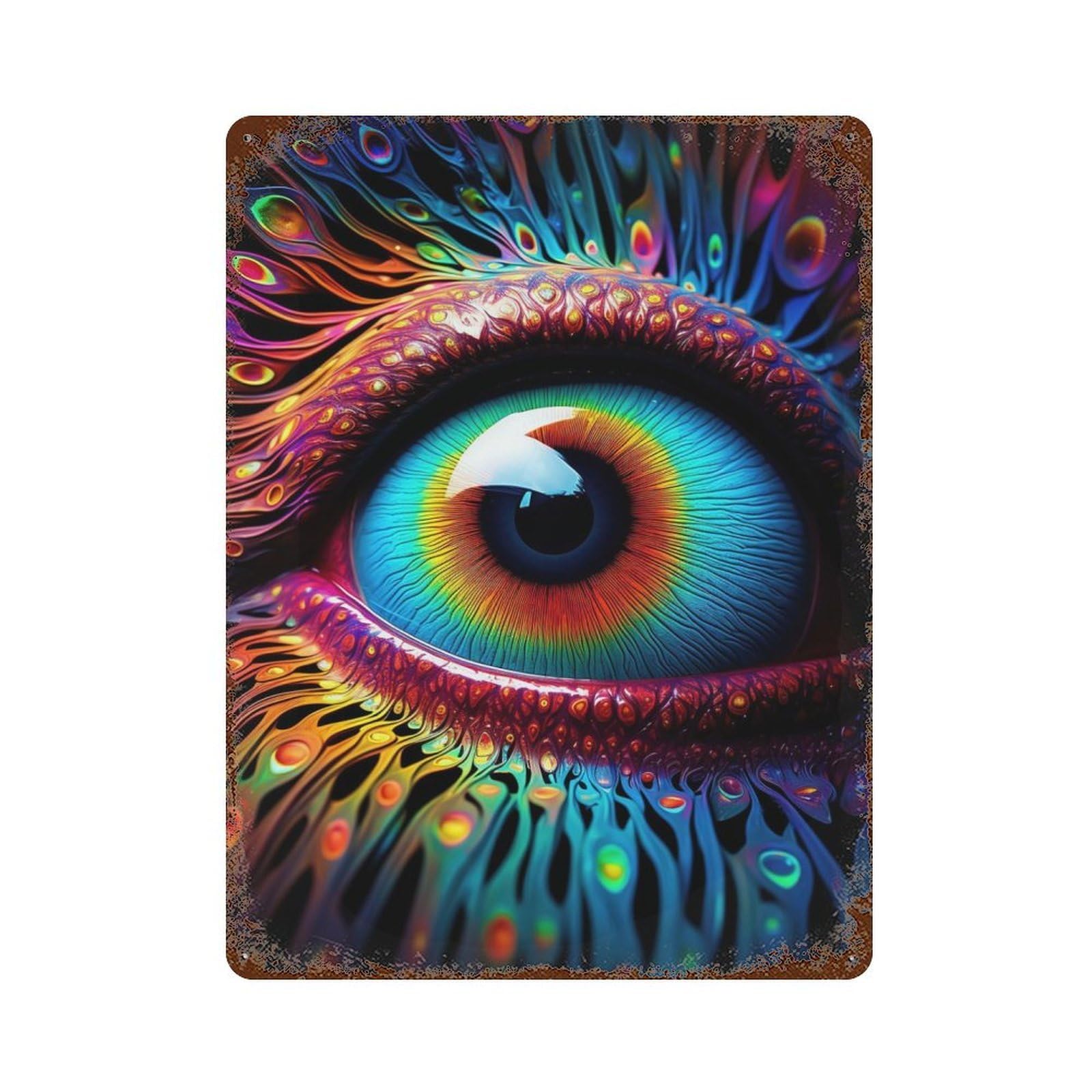 Garage Style Psychedelic Human Eye Rusty Metal Tin Sign 15.7"x11.8", Farmhouse Wall Decor for Bar And Workshop