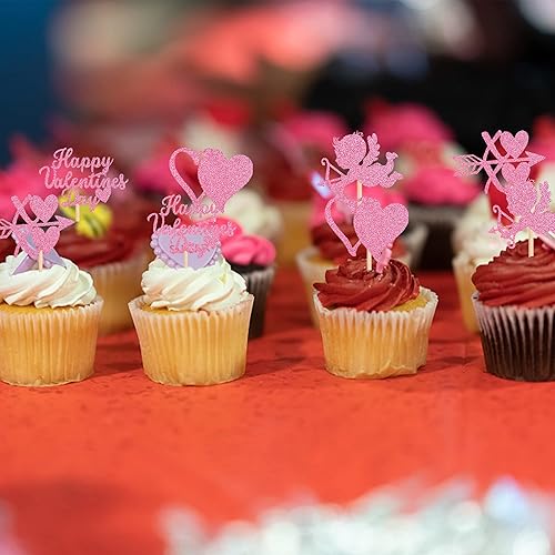 Miniatura 7 de 24 adornos para cupcakes con purpurina XOXO en forma de corazón, decoración de pastel de cupido, temática de San Valentín, boda, despedida de