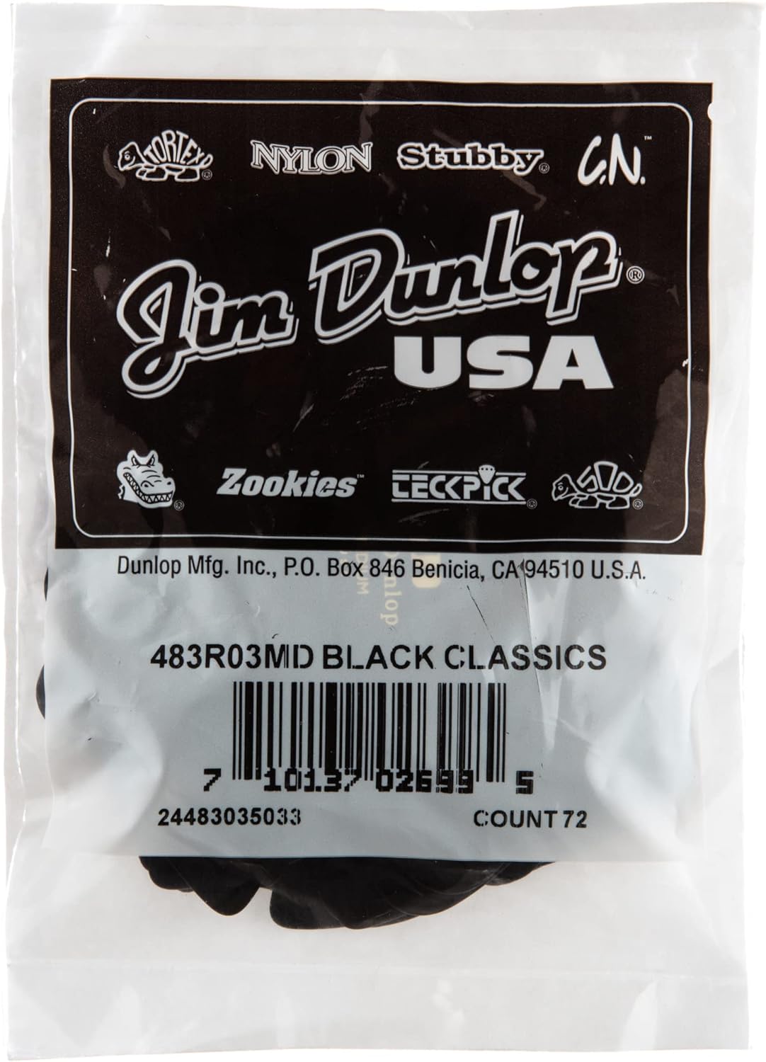 Jim Dunlop Celluloid Black Pick Medium - 72 Pack