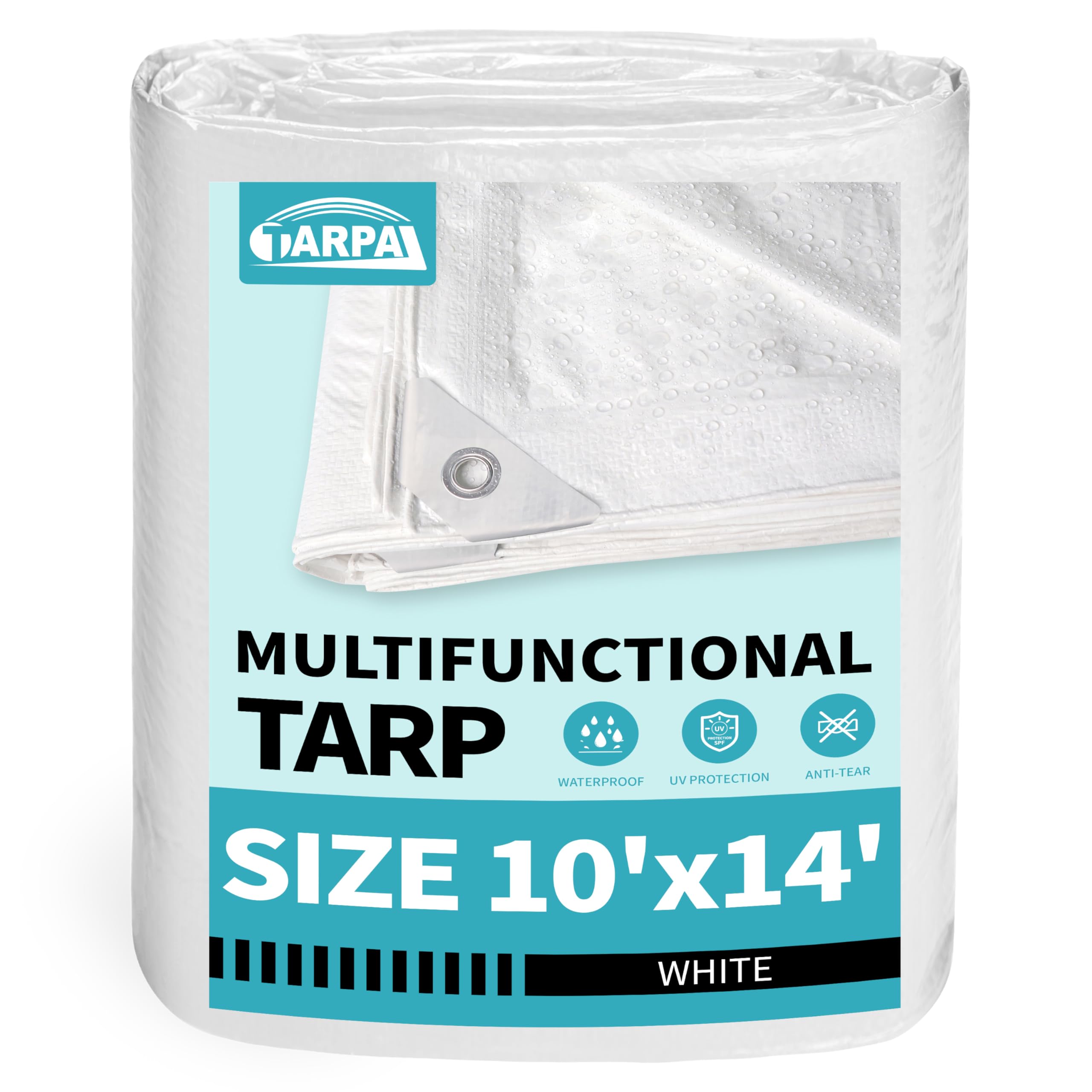 TARPAL 10x14 Feet White Tarp Waterproof Lightweight tarps Multipurpose Protective Cover All Purpose Poly Tarps Cover for Firewood,Boat,Roof Waterproofing — image 1