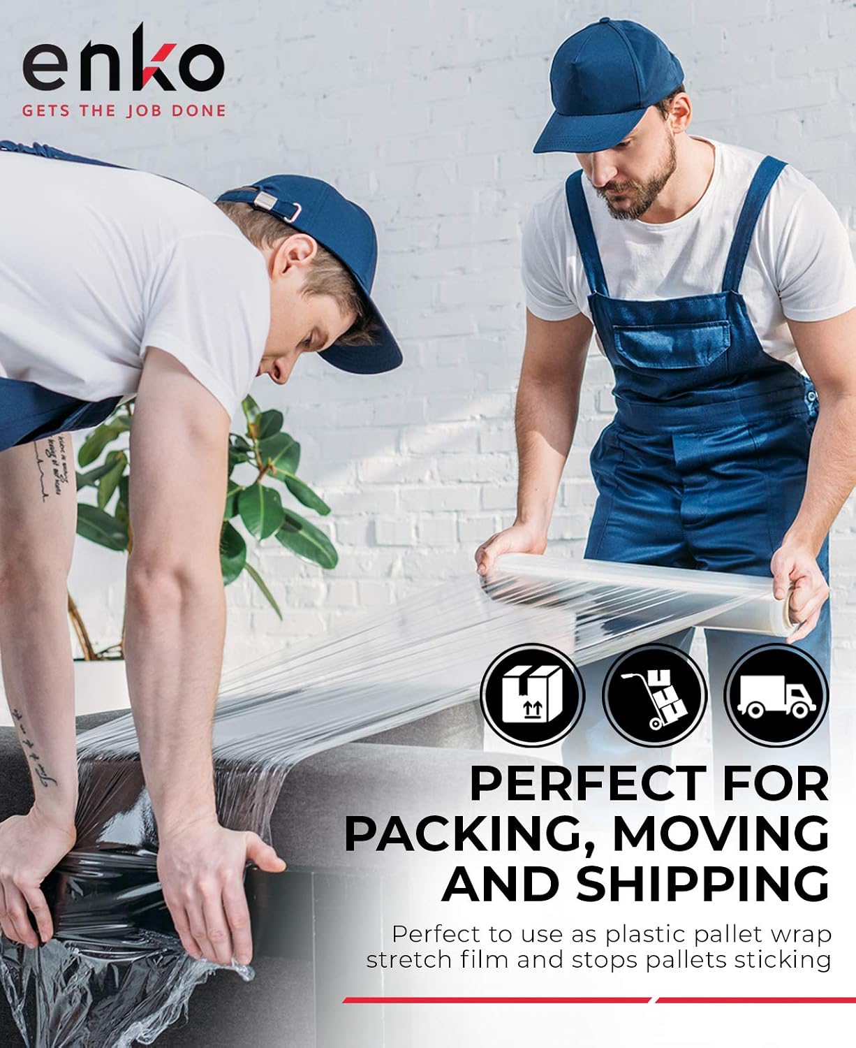 enKo 18" Stretch Wrap 80 Gauge 1000 feet - Industrial Strength Pallet Wrap Stretch Film for Moving, Shipping, Packaging - Durable Self-Adhering Cling Wrap Heavy Duty Shrink Wrap Roll (1 Pack, Clear)