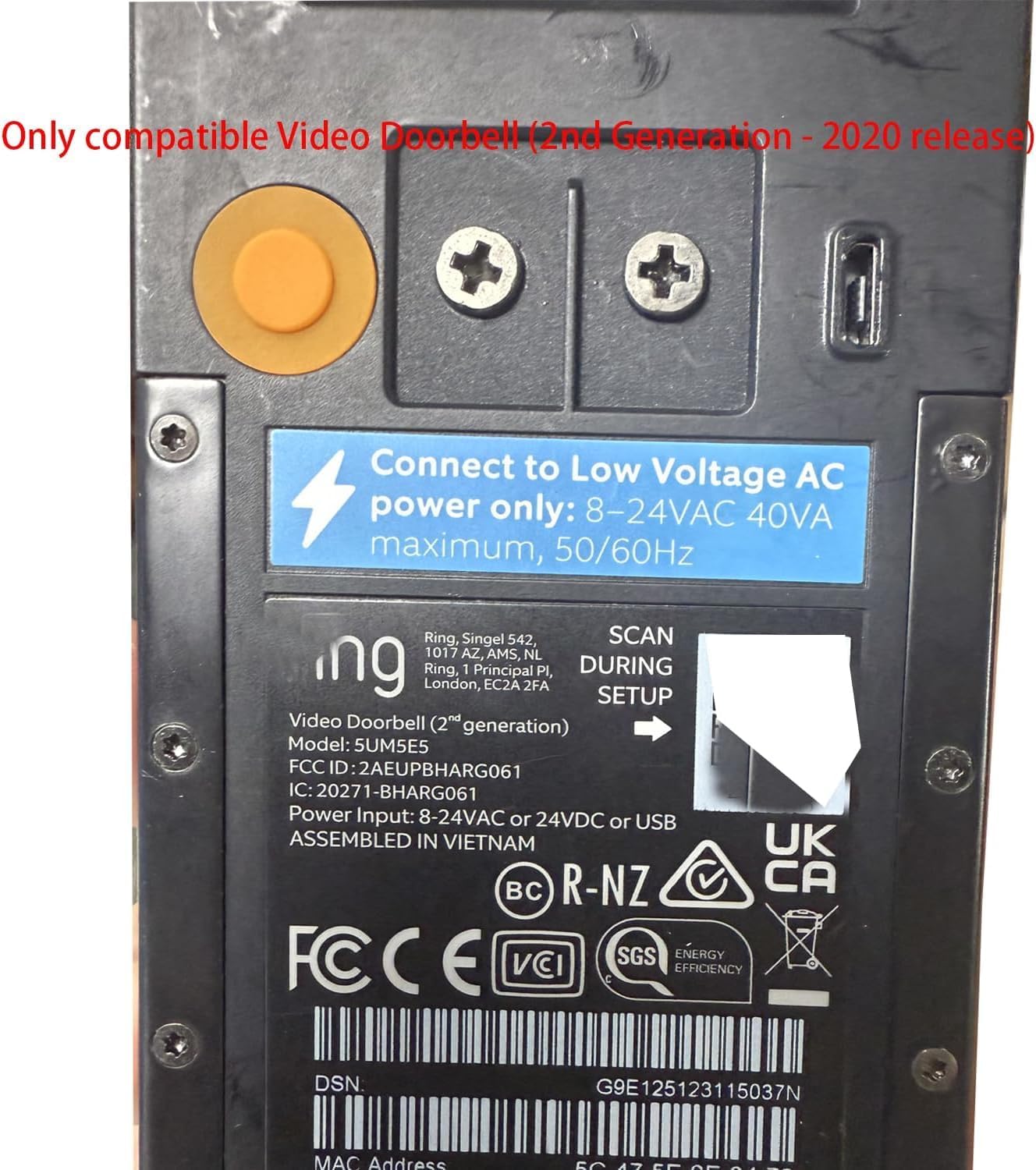 Solar Charger Compatible with Ring for Video Doorbell (2nd Gen-2020 Release)