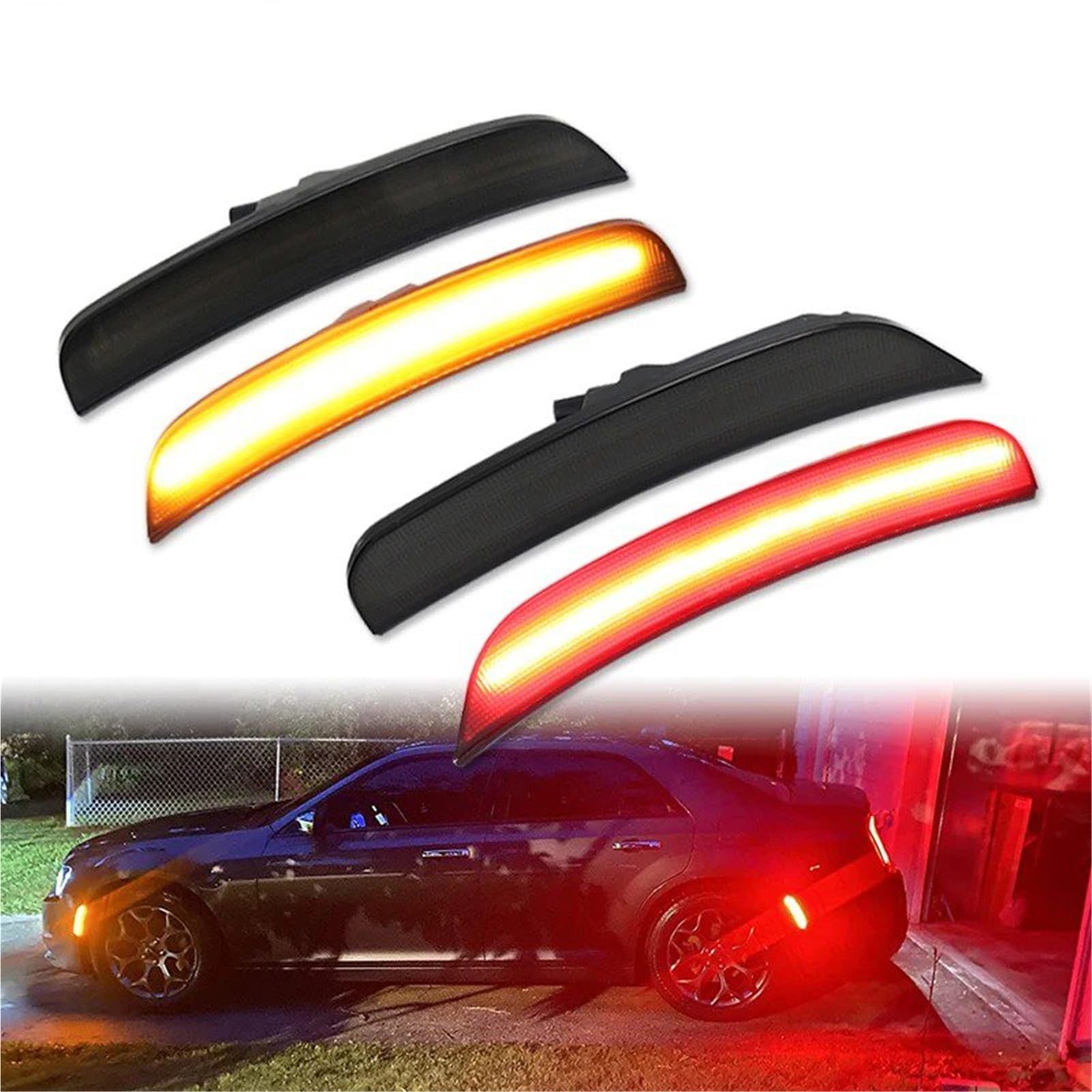 Voiture Clignotant Latéral Pour Chrysler 300 2015 – 2021 Feu De Position Pour Pare-chocs Avant/arrière Voiture Stationnement Clignotant Avant Ambre 12V Feux Position Latéraux(4pc Front Rear LED D)