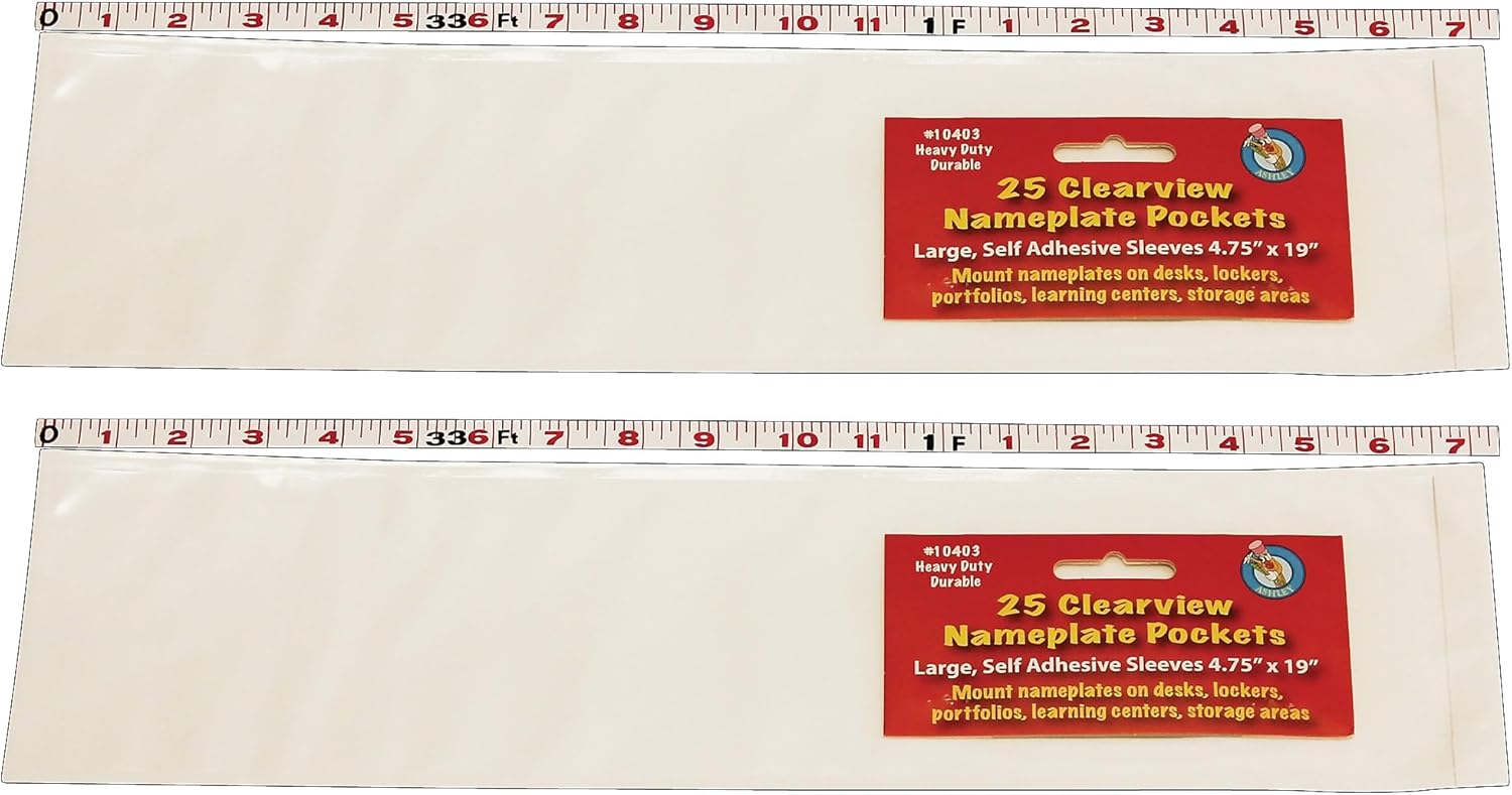 Ashley ASH10403-2 Productions Clear View Self-Adhesive Large Name Plate Pocket, 4.75-Inch x 19-Inch, 25 Per Pack, 2 Packs