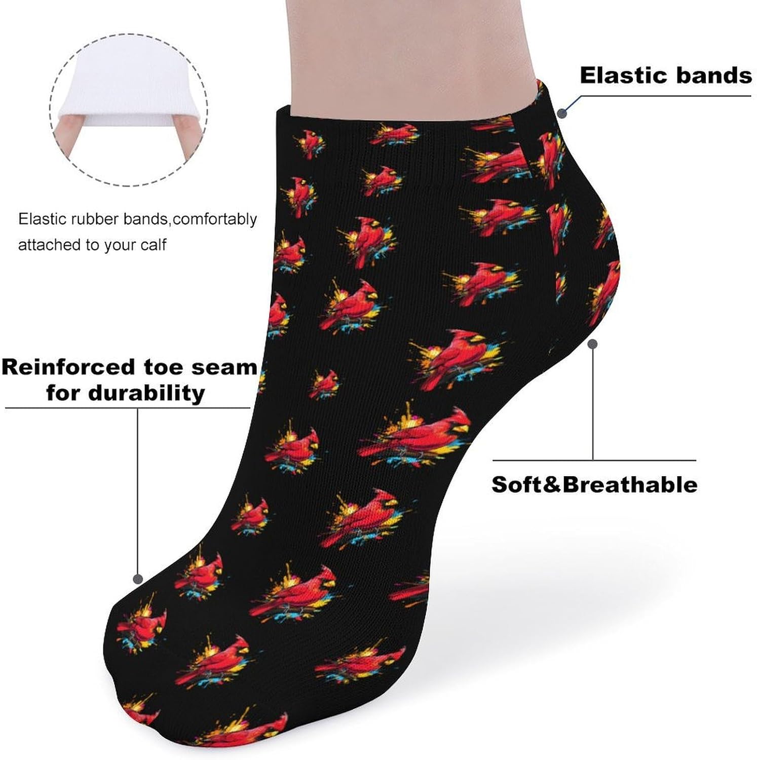 Colorful Bird Cardinal 5 Pairs Low Cut Ankle Socks Casual Liner Sock No Show Invisible Socks for Men Women