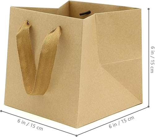 Miniatura 2 de Bolsa de regalo de papel kraft pequeña con fondo cuadrado bolsas de papel kraft con asas (kraft natural, 6 x 6 x 6 pulgadas, 10 unidades)