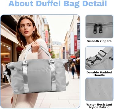 Weekender Duffel Bags for Women, Travel Totes Bag for Airplane Essentials, Overnight Bags for Women with Trolley Sleeve, Misty Grey, 27x55x18 cm / 10.63x21.65x7.09 inches, Travel Bag