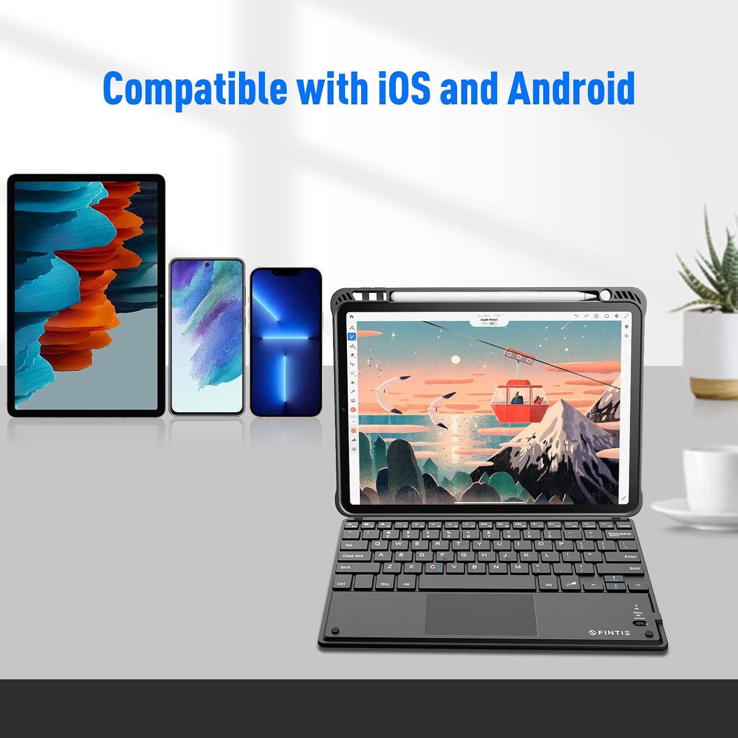 Fintie Ultrathin 4mm Wireless Bluetooth Keyboard with Built-in Multi-Touch Touchpad for iPad, iPhone, Samsung Galaxy, Nexus, Microsoft Surface, HP and Other Bluetooth Devices [Retail Packaging]