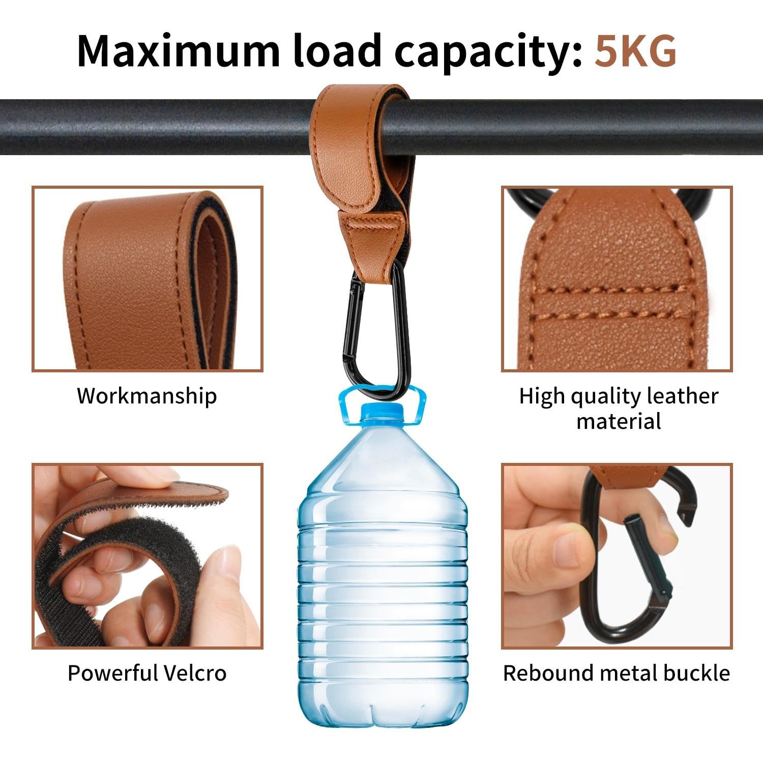 2 Pieces of Stroller Hooks and 2 Pieces of Carabiners, Stroller Accessories, Stroller Hooks, Stroller Clips, D-Shaped Hooks, Luggage and Backpack Hooks, Multifunctional Hooks - Image 3