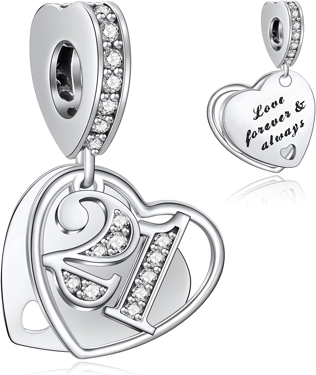 16 18 21 30 40 50 60 Years of Love Dangle Charms for Charms Bracelets, Forever & Always 925 Sterling Silver Cubic Zirconia Bead Pendant, Happy Birthday Jewelry Gifts for Women