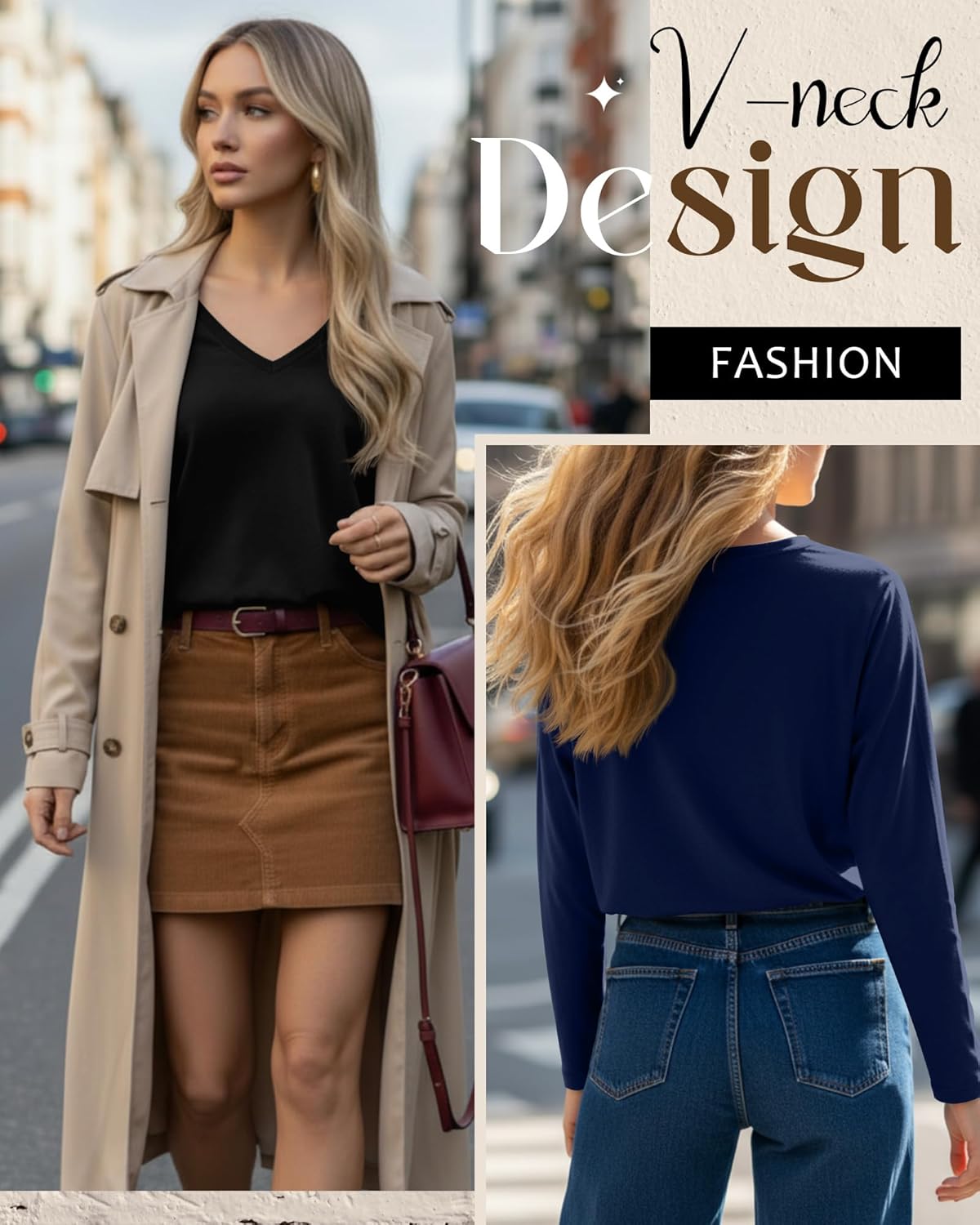 Huukeay 5 Pack Women's T-Shirts V Neck Long Sleeve Tops Casual Loose Fit Layering Shirts Flat Hem Basic Plain Work Tees - Image 5