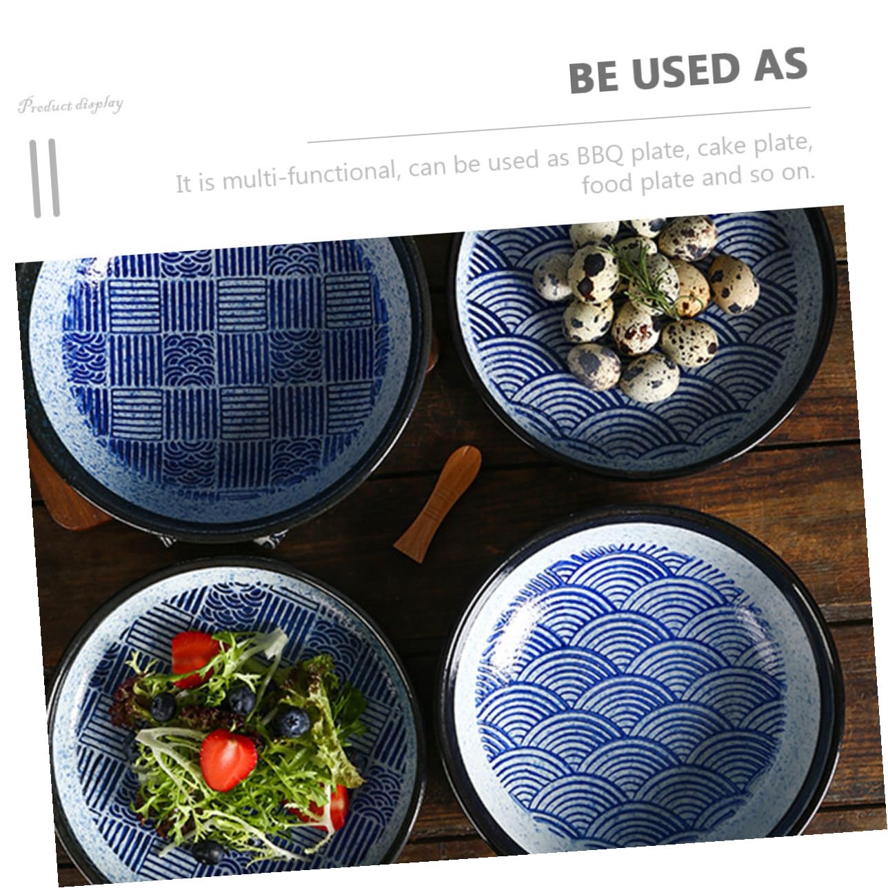 Assiette en Céramique Style Japonais Vintage Bleu, Plat Dessert Surface Lisse Facile à Nettoyer, pour Servir les Repas la Maison