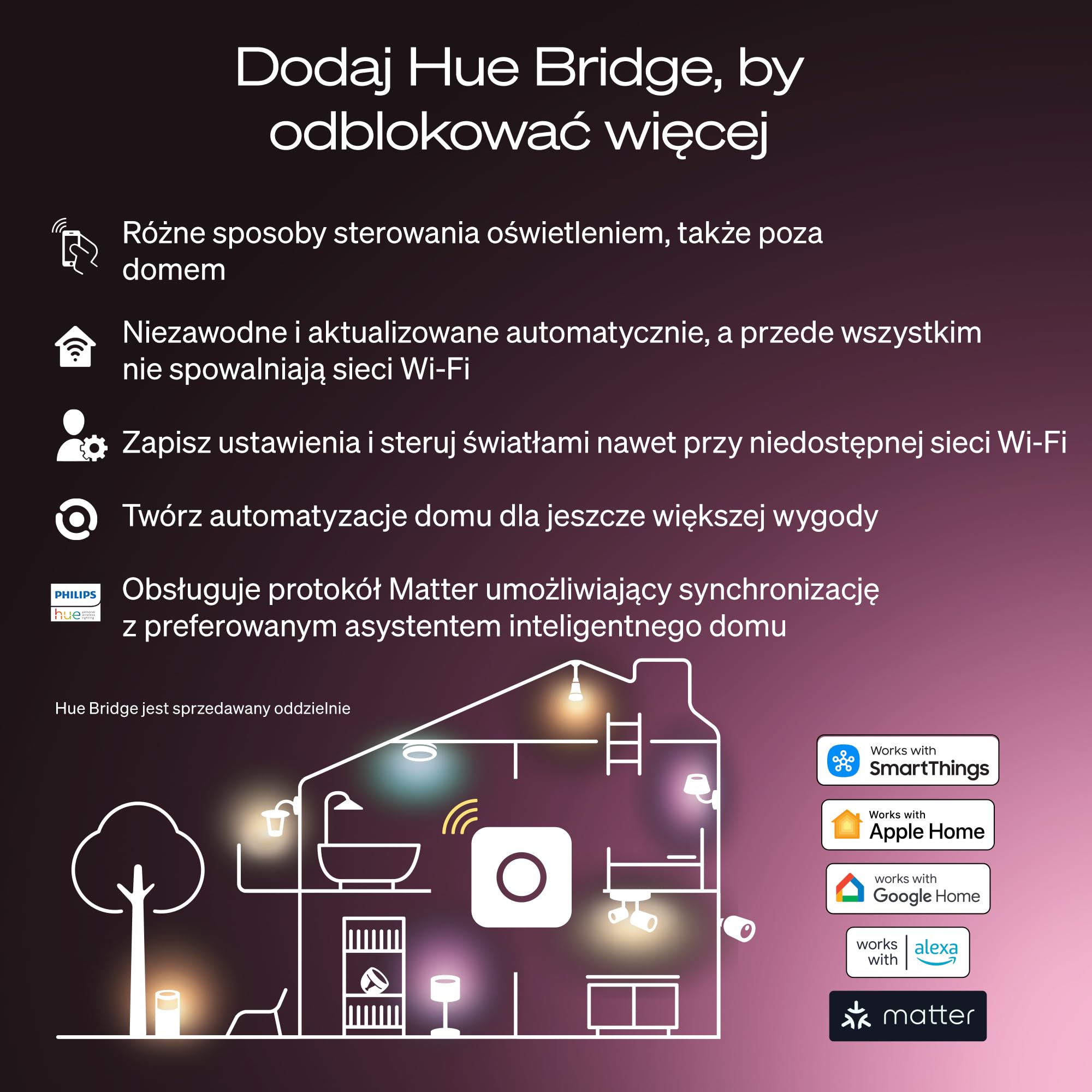 Żarówka Philips Hue Smart LED A60, White and Color Ambiance, trzonek E27, 6 W, pełne spektrum światła 1000K–20000K, 810 lumenów, przyciemn, działa z Alexa, Google Assistant i Apple Home, op. 2 szt.