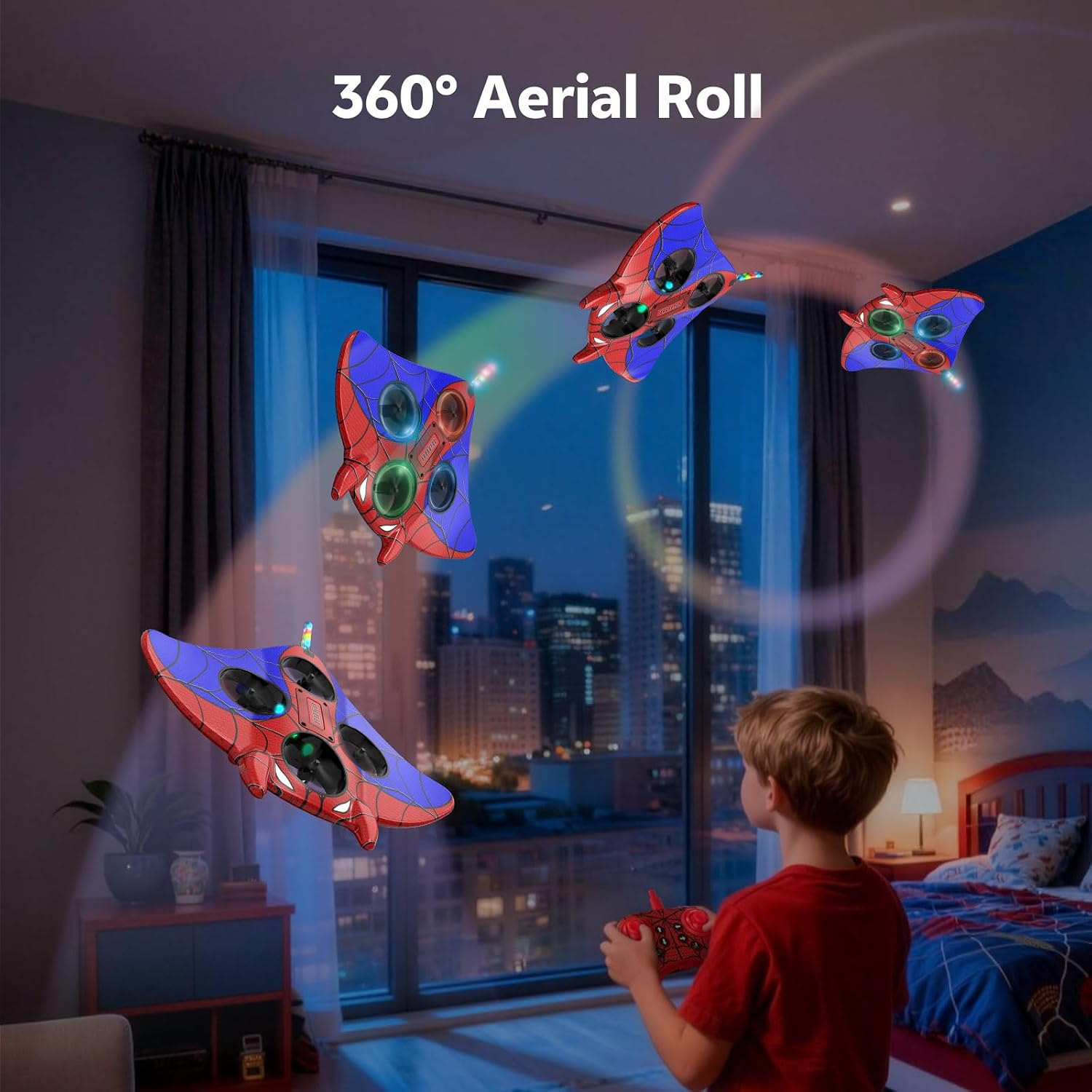 RC Plane Spider Toys for Kids, 2.4Hz 3.5CH Foam Remote Control Airplane with Altitude Hold, One Button Takeoff/Landing, 360° Stunt Flips, LED Lights, Ideal Gift for Kids, Boys & Girls Beginners​
