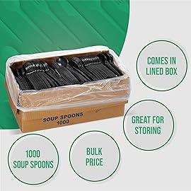 1,000 Plastic Disposable Soup Spoons Bulk Black Medium Weight Disposable Silverware Plastic Cutlery Spoons