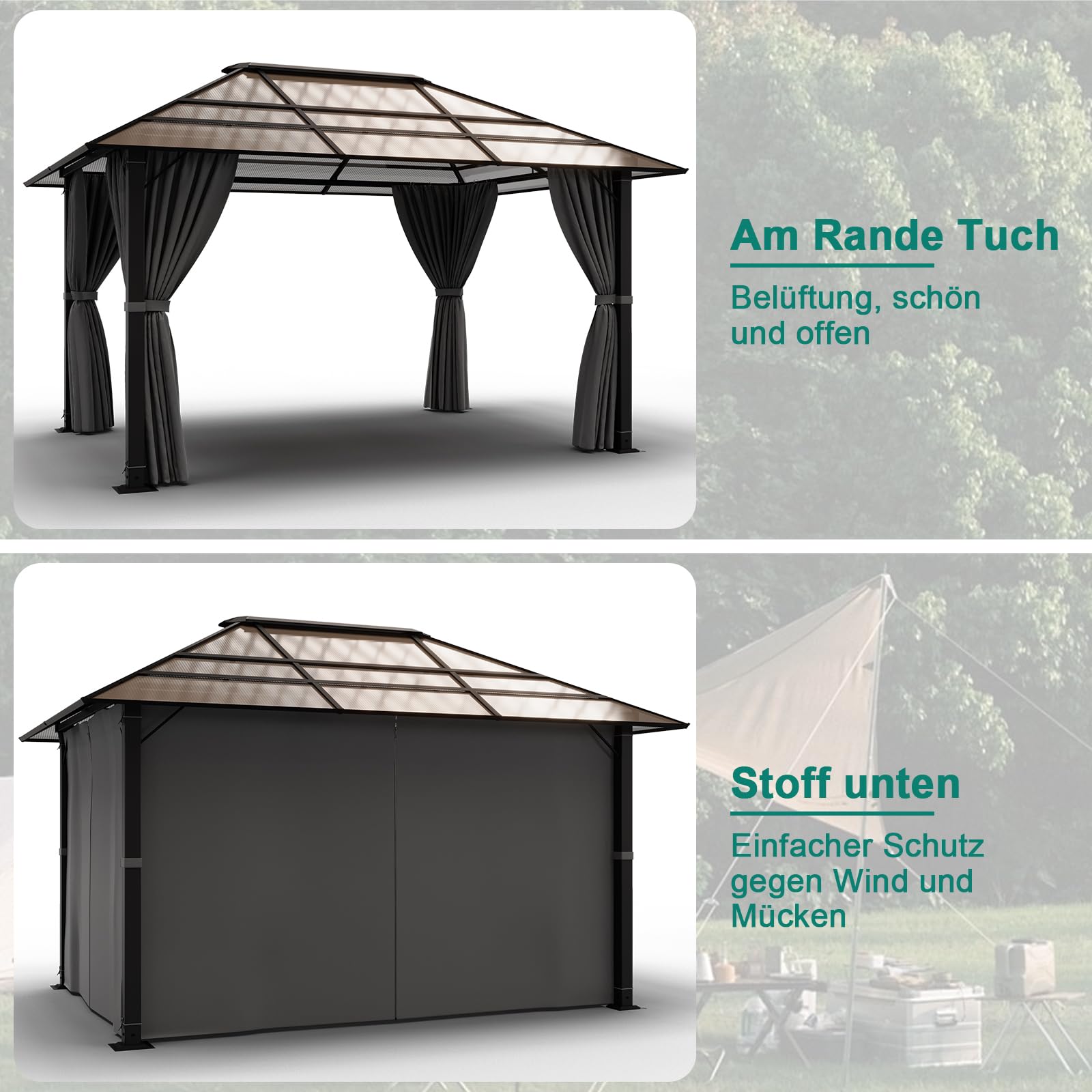 Devoko Pavillon 3x4 Wasserdicht Stabil Winterfest, Aluminium Gartenpavillon, Grillpavillons mit festem, lichtdurchlässigem Dach, Protection UV 50+, Pergola Geeignet für Gärten im Freien, Dark Gray