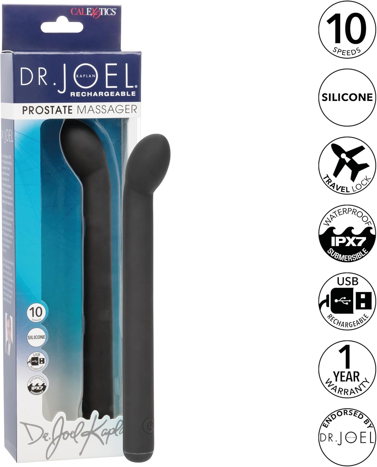 CalExotics Dr. Joel Kaplan Rechargeable Prostate Massager Vibrating Stimulator for Anal Training Black - SE-5666-10-3