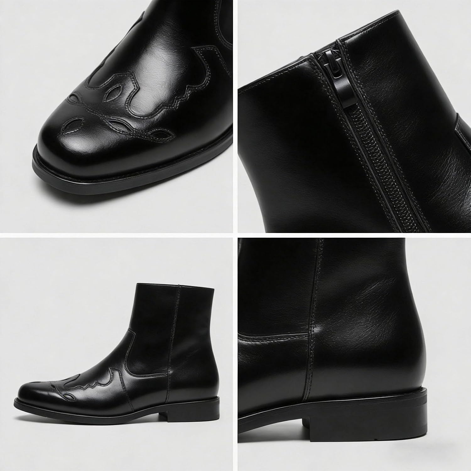 Men'S Cap Square Toe Chelsea Boots with Side Zipper Chunky Heel Non Slip Slouchy Western Dress Mid Calf Ankle Bootie for Outdoor Motorcycle Combat