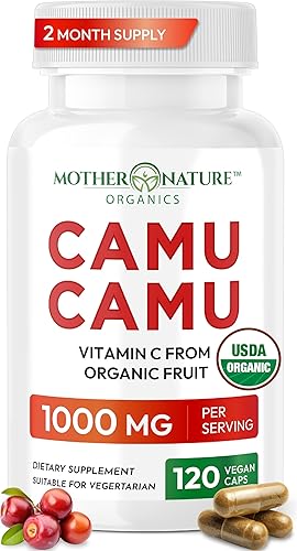 Cápsulas Mother Nature Organics Camu Berry – Repleto de vitamina C natural y antioxidantes crudos – Refuerzo inmunológico y antienvejecimiento –