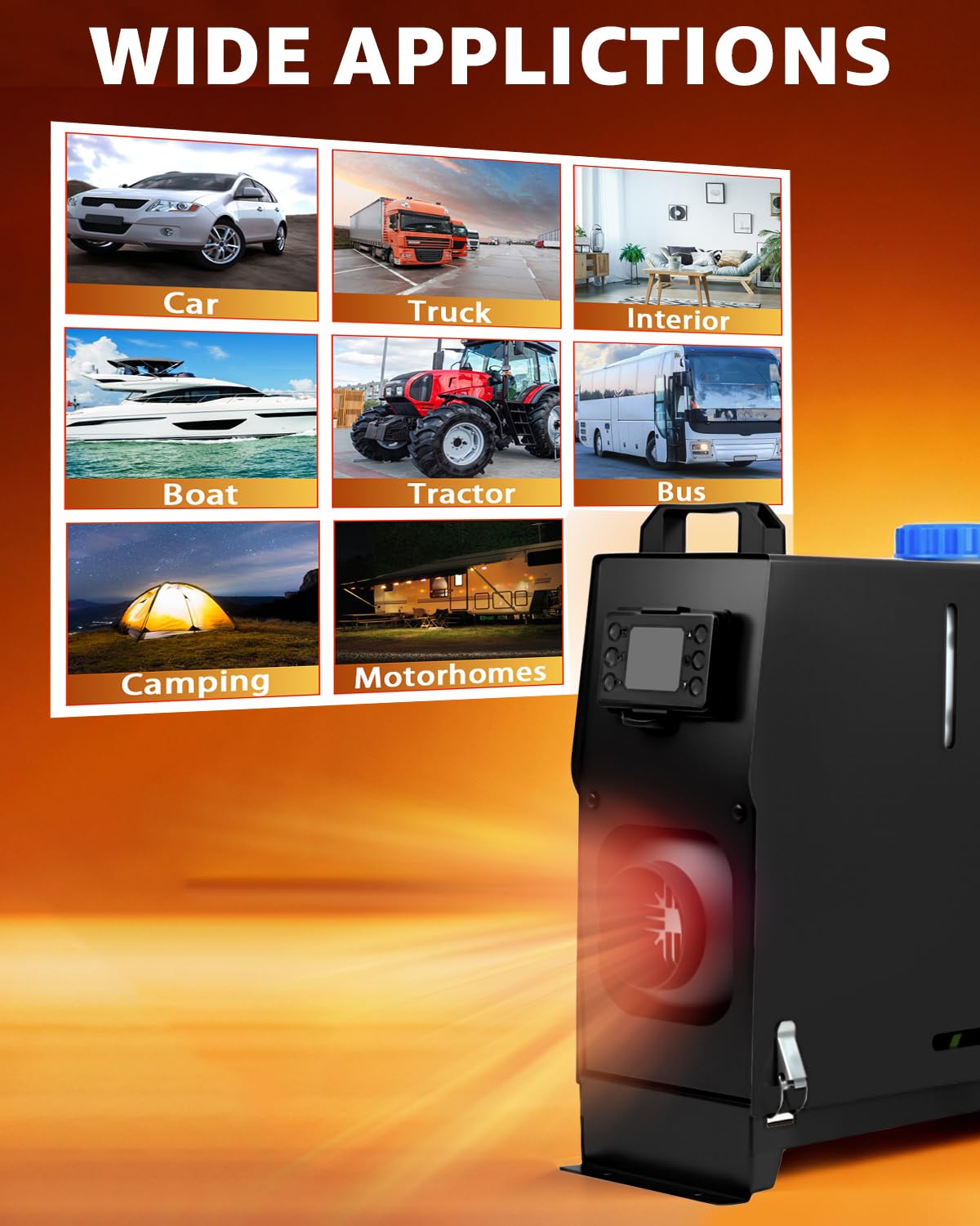 12 V 8 kW, wielofunkcyjny, przenośny, postojowy ogrzewacz powietrza z pilotem i wyświetlaczem LCD, szybkie ogrzewanie do kamperów, ciężarówek, łodzi, garaży, kamperów i przyczep samochodowych (8 kW,