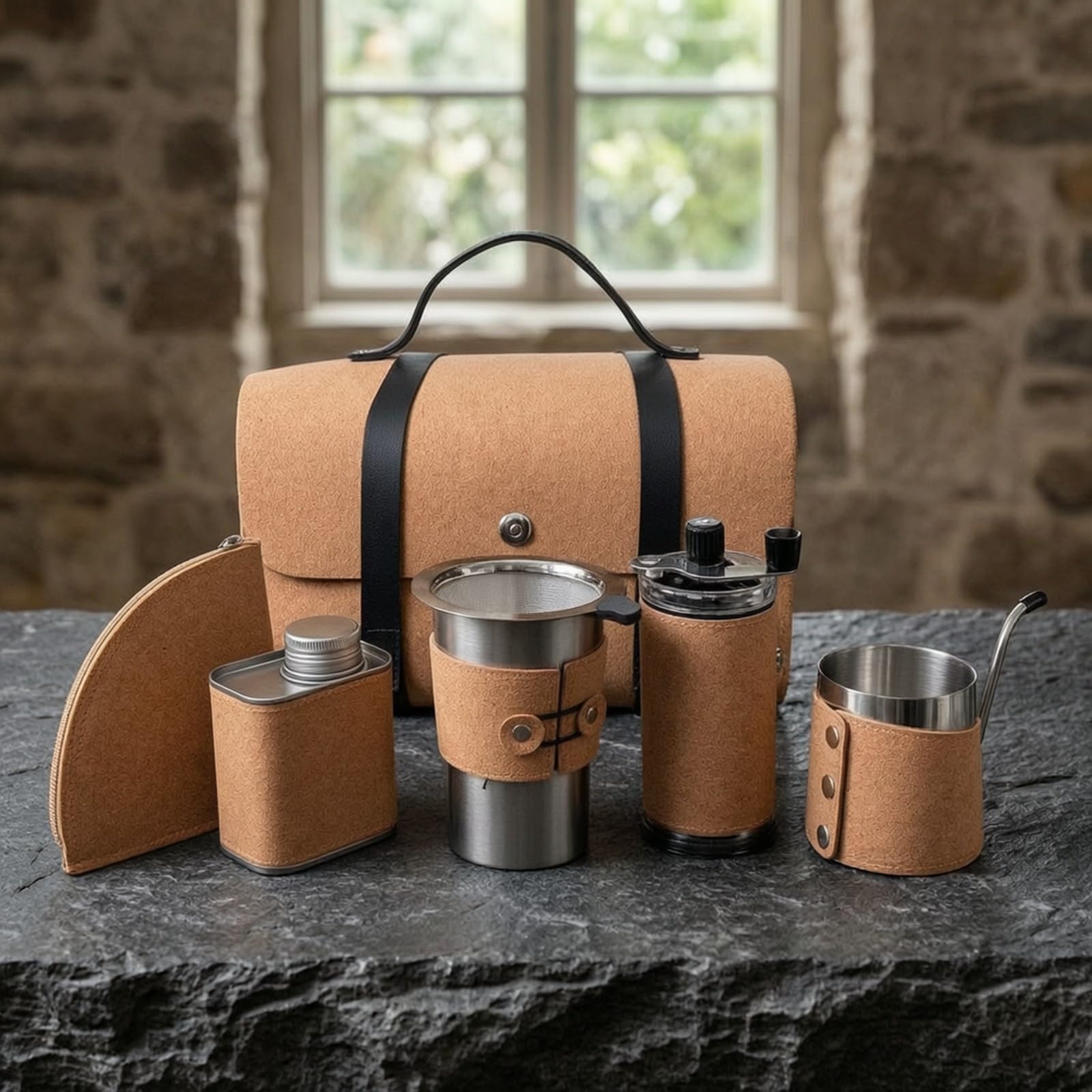 Set per Caffè con Maniglia da aggio Compatto, Kit Pour-Over con Valigetta, Pratico, Kit Filtro Metallico, per Campeggio, aggiatori