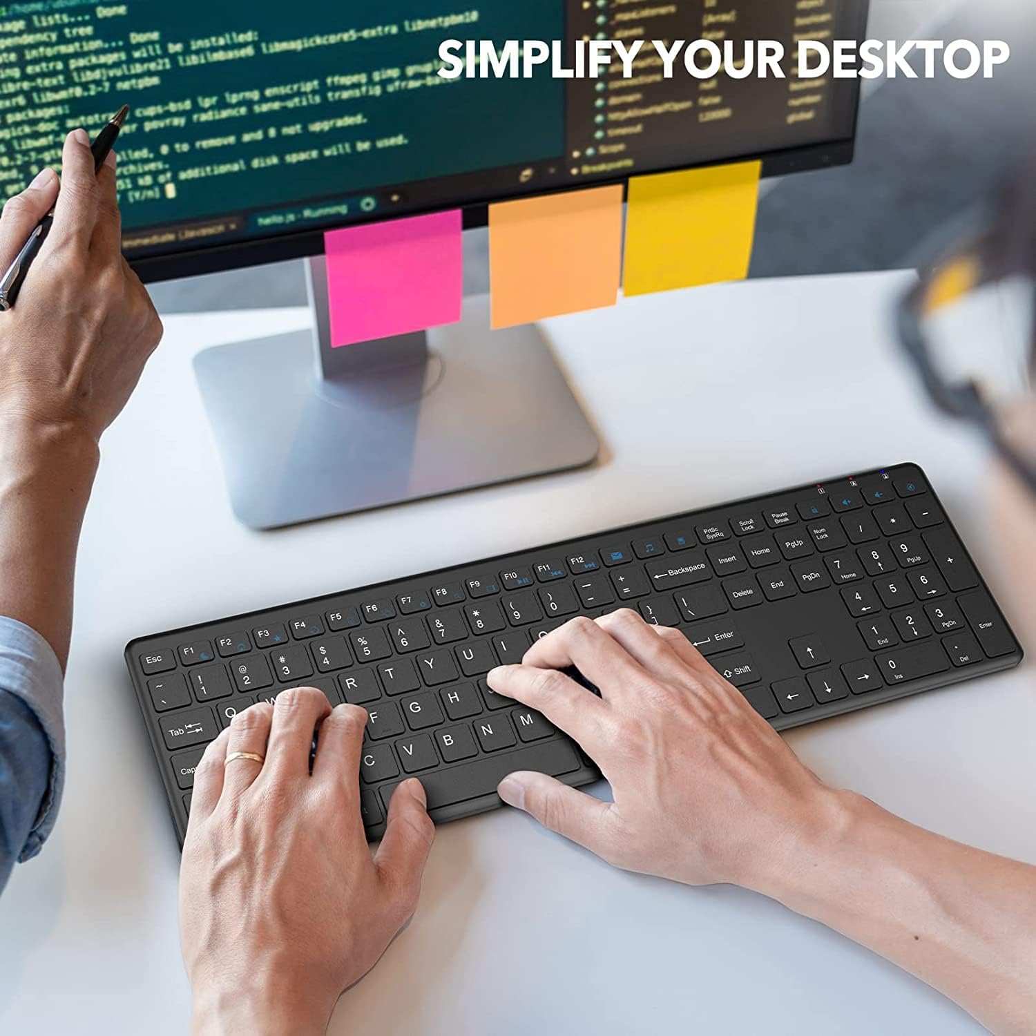 WisFox Rechargeable Wireless Keyboard, USB Ultra Slim Computer Keyboard, Full Size Silent Keyboard for Laptop, Computer and Desktop, Surface, Mac and Windows